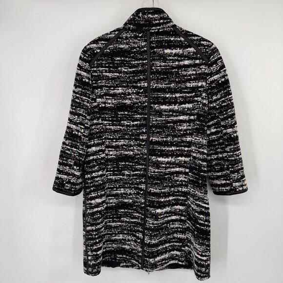 Carlisle Womens Black Tweed Coat jacket Zip wool blend leather trim Size 12 - Picture 8 of 13